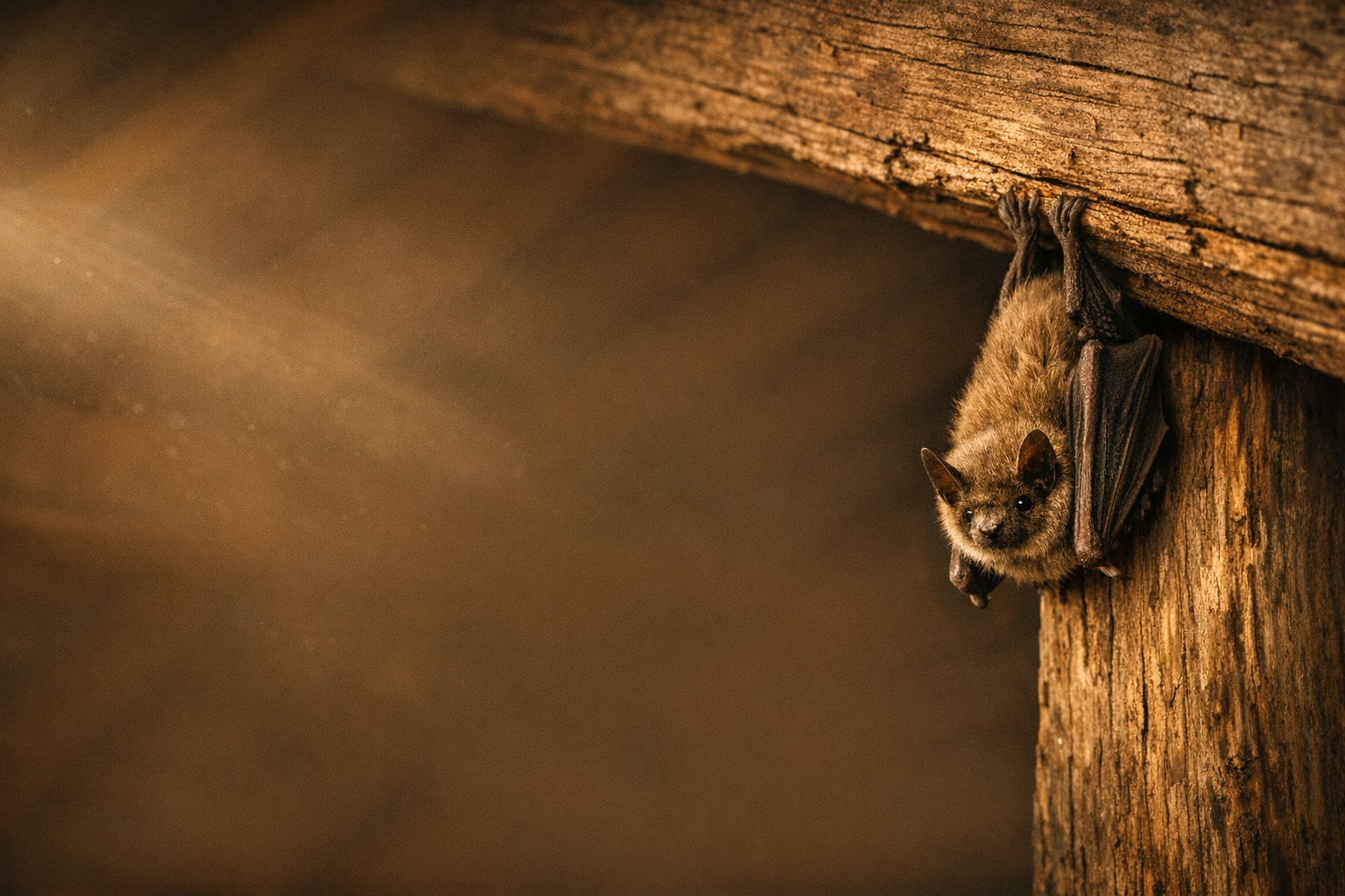 Bat roosting under a roof eave