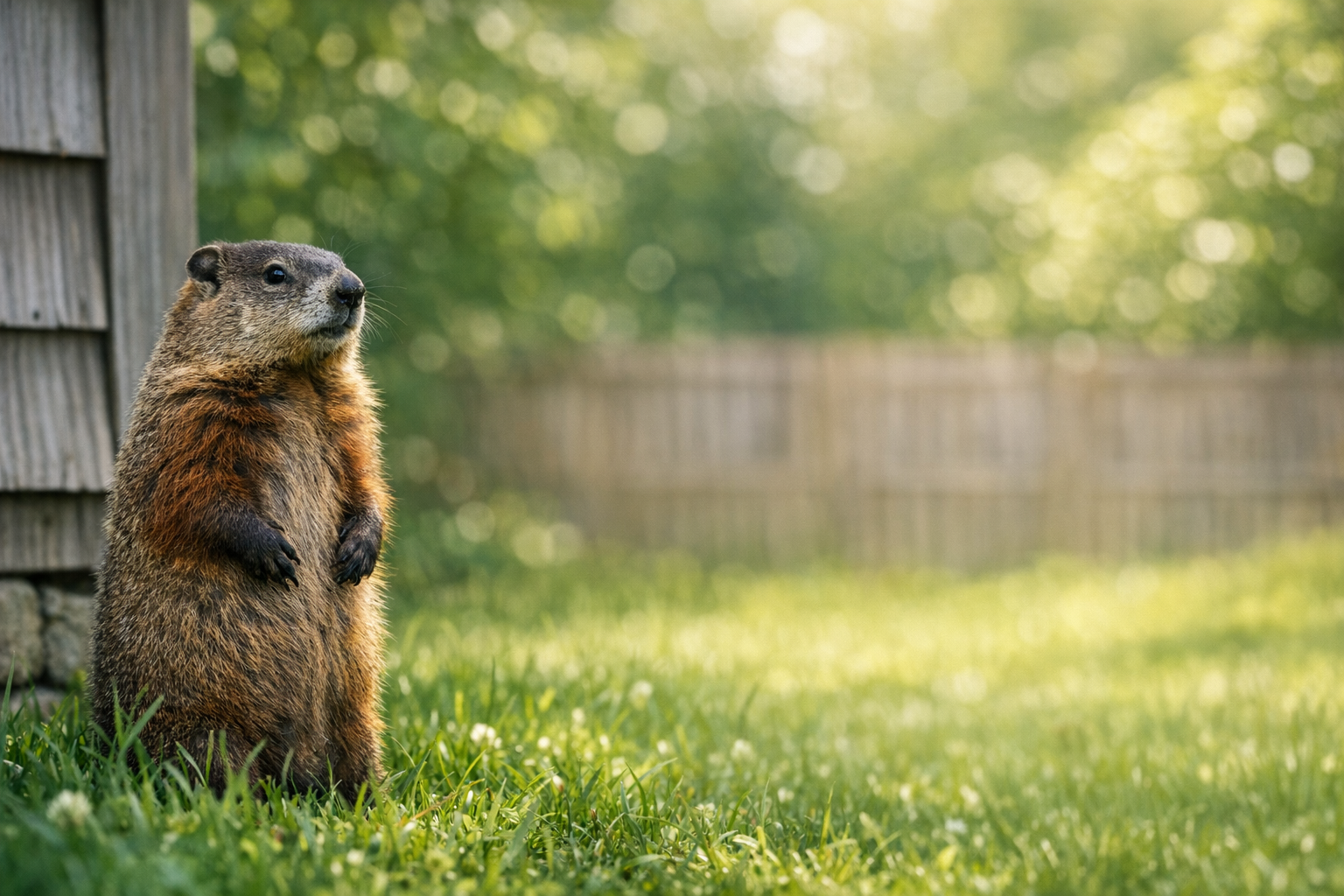 Groundhog standing in tall grass