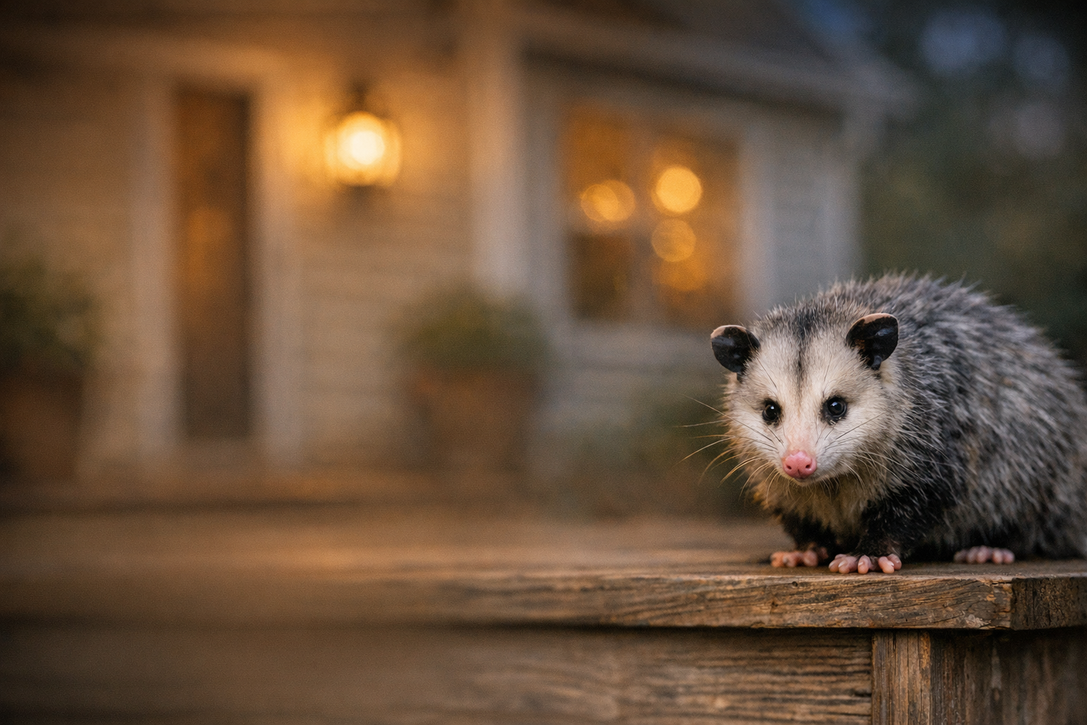 Opossum on a tree branch at night