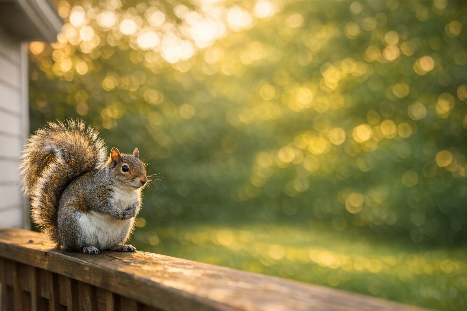 Squirrel sitting on a house roofline